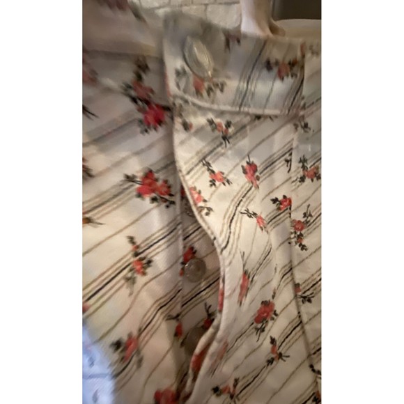 $300 REDONE Levi’s White Denim Raw Hem Jean button Fly Mini Skirt Floral 28 USA - Picture 4 of 11